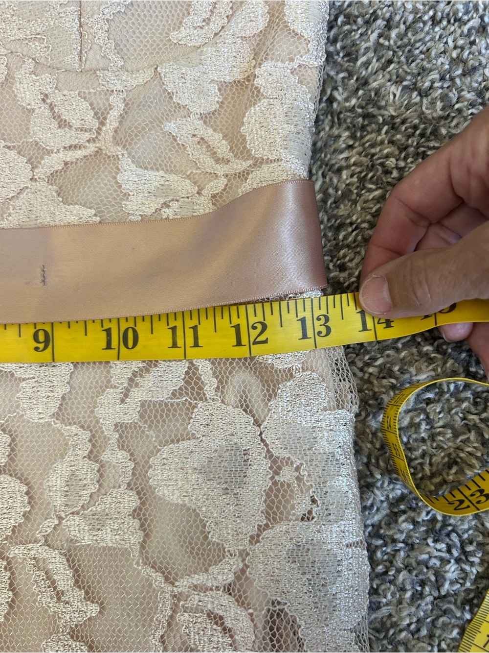 Vintage Deb Soft Peach/Nude Full Length Bodycon Lace Dress Juniors size 5 - Picture 9 of 12